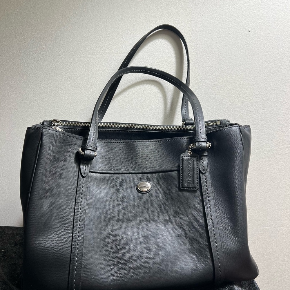 Coach Black Leather Tote Bag - Picture 1 of 2